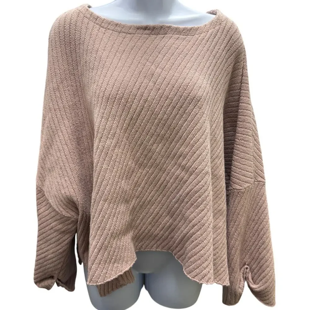 Free People Womens Small I Can’t Wait Crop Sweater Oversized Rose Pink Mauve - Picture 2 of 5